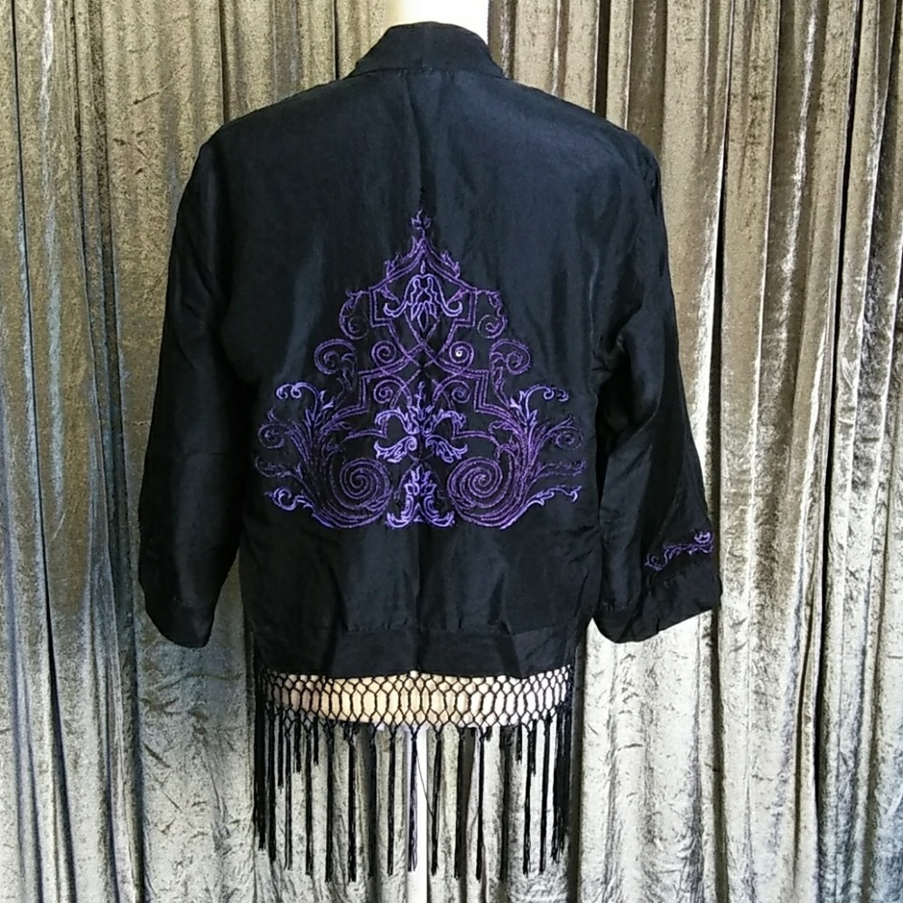 Size 6 DUE per DUE Navy Fringe Jacket - Picture 5 of 7